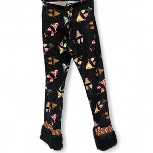The most adorable cotton drawstring pants with bikini print and faux fur med